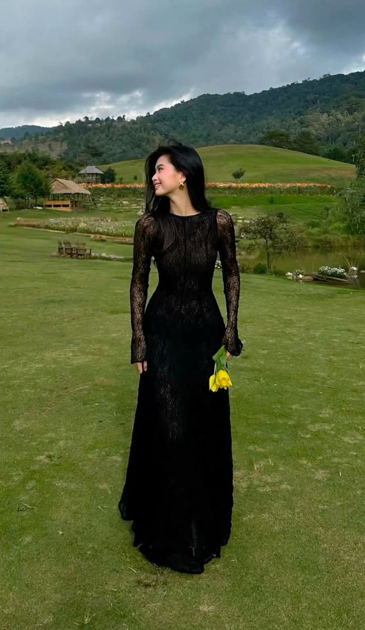 Black Lace Sexy Evening Dress Long Prom Dresses fg7562