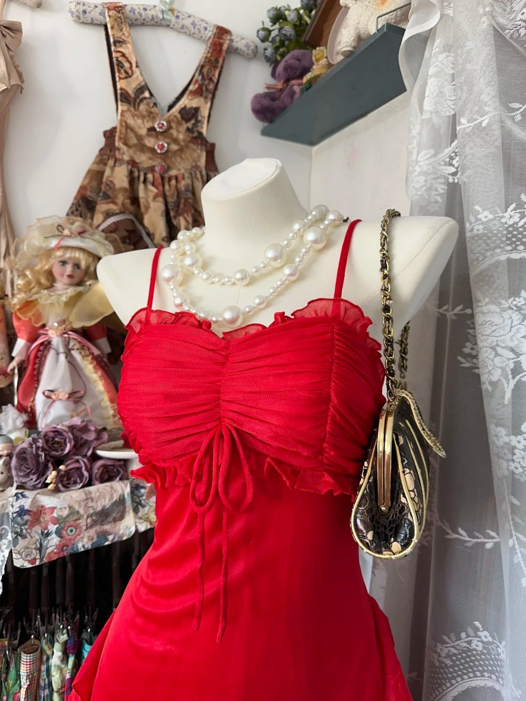 Red Party Dress Long Evening Dress Vintage Prom Dress fg8130