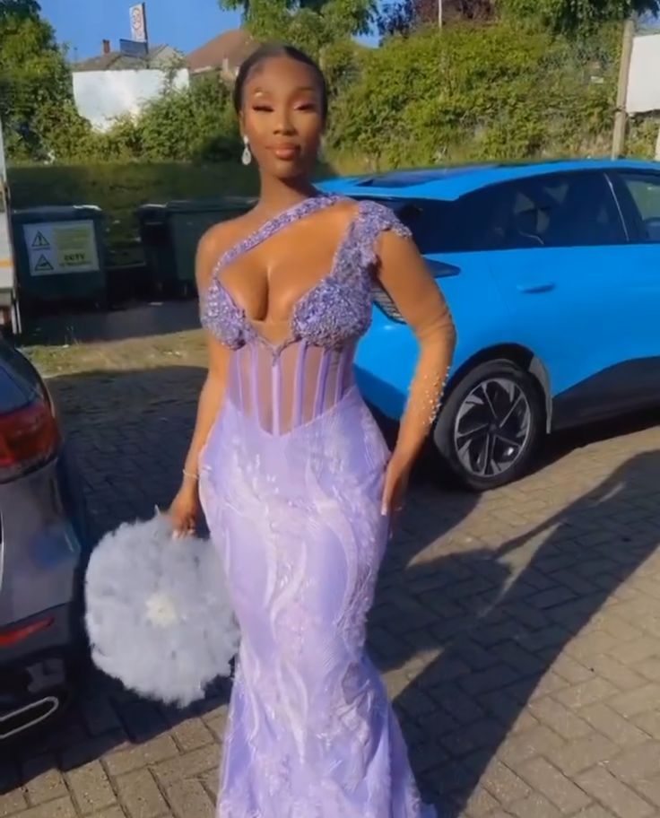 Lilac Mermaid One Shoulder Prom dress Long Evening Party Gowns fg7424