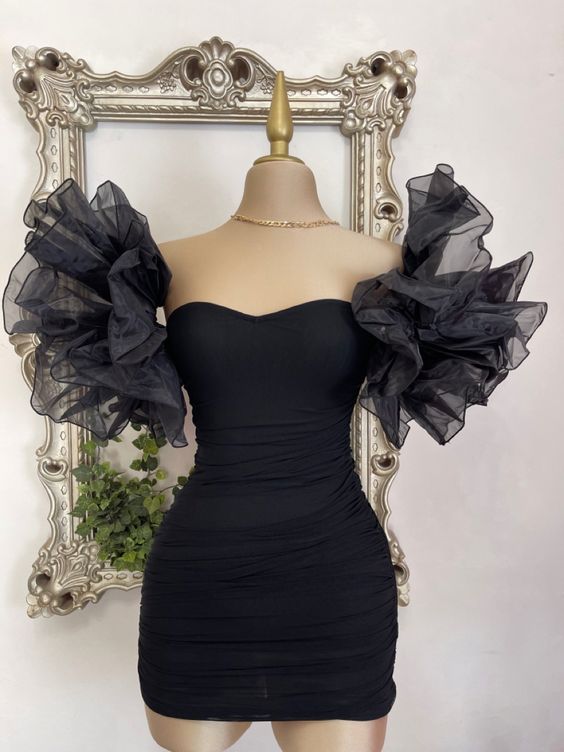 Schwarzes Etuikleid, kurzes Ballkleid, Heimkehrkleid, fg5504