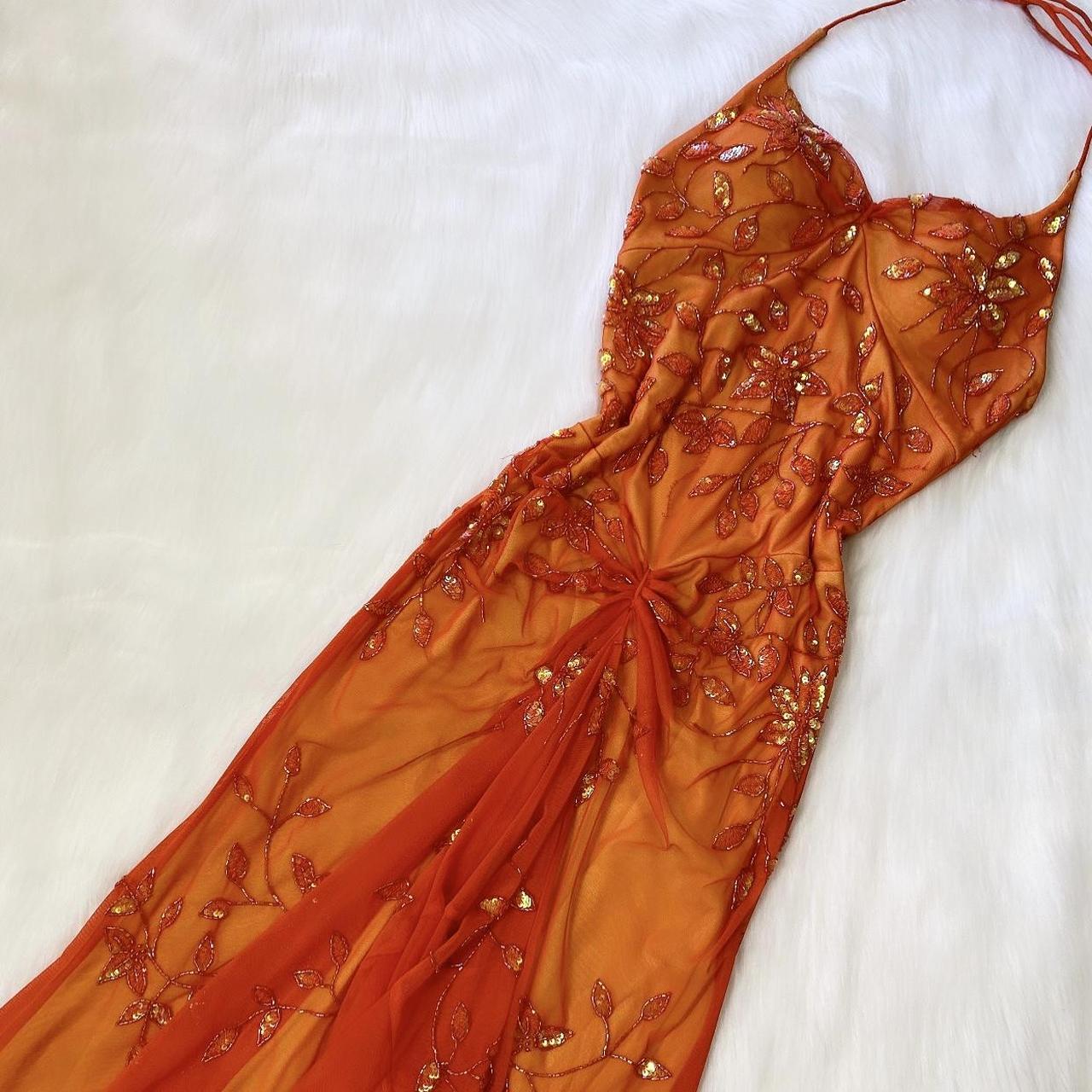 Elegant Orange Spaghetti Straps Beaded Prom Dress Party Dress fg5364
