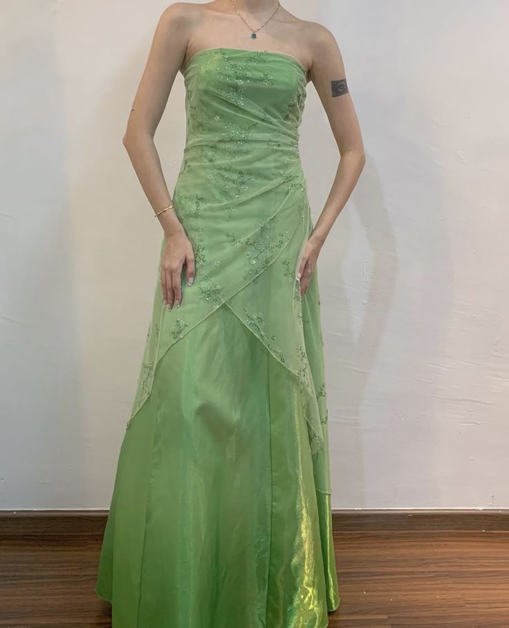 Green Strapless A-Line Long Prom Dress Evening Party Dresses fg7635