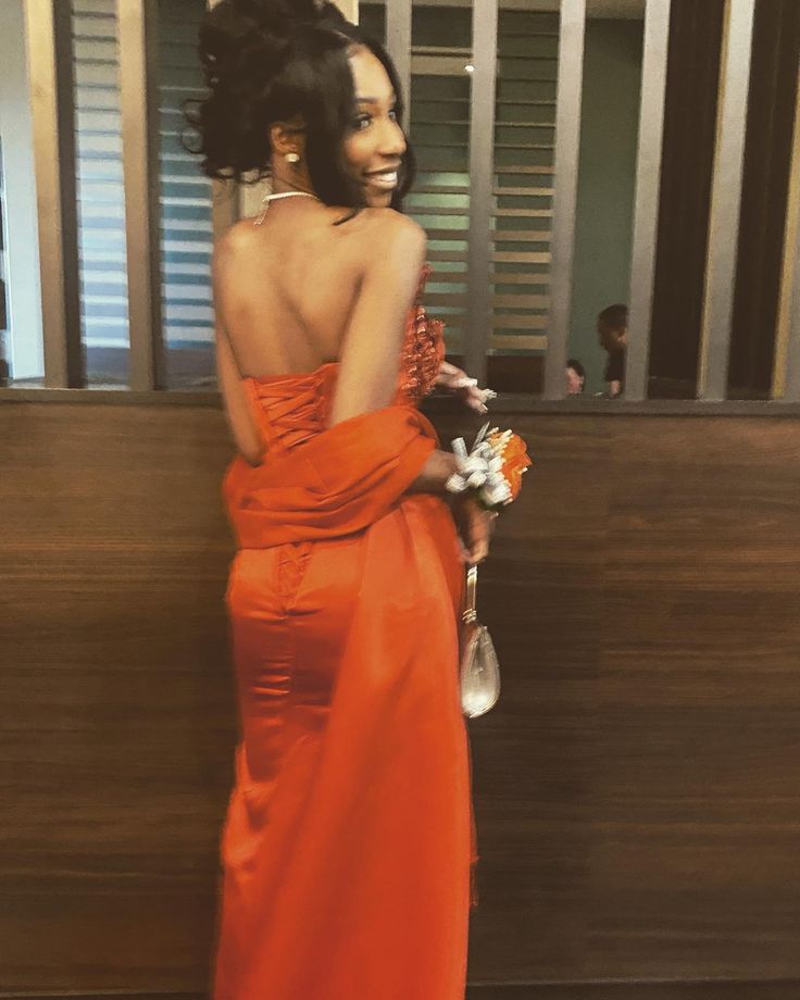 Black girl prom dress Burnt Orange Formal Evening Dress fg7626