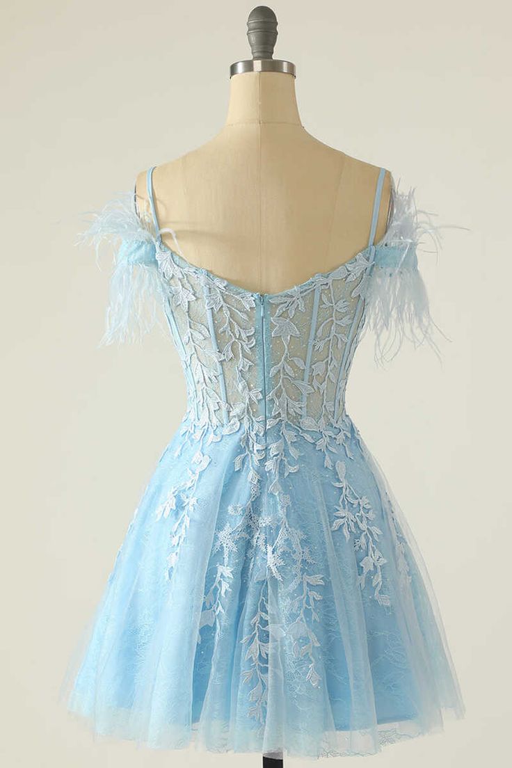 Modest Light Blue Appliques A-Line Short Homecoming Dresses fg5970