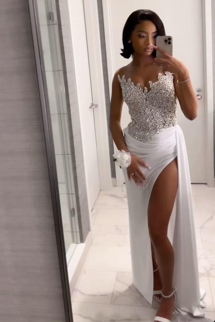 Gorgeous Long White A-line Prom Dress With Slit fg6776