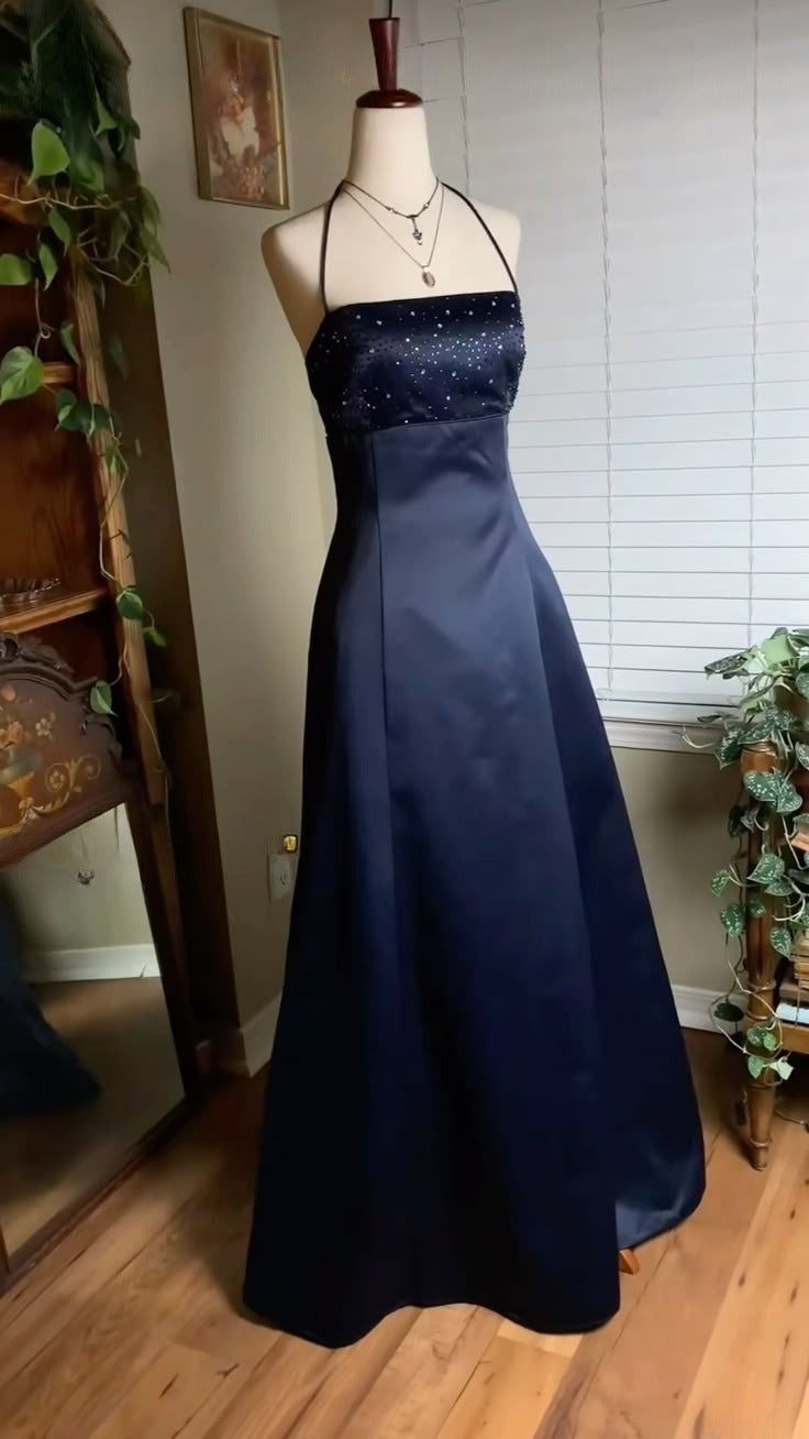 A Line Navy Blue Long Prom Dresses Formal Evening Dress fg7608