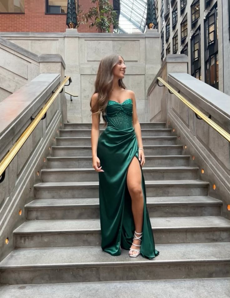 Green Strapless Long Formal Dress Satin Evening Dresses fg7674