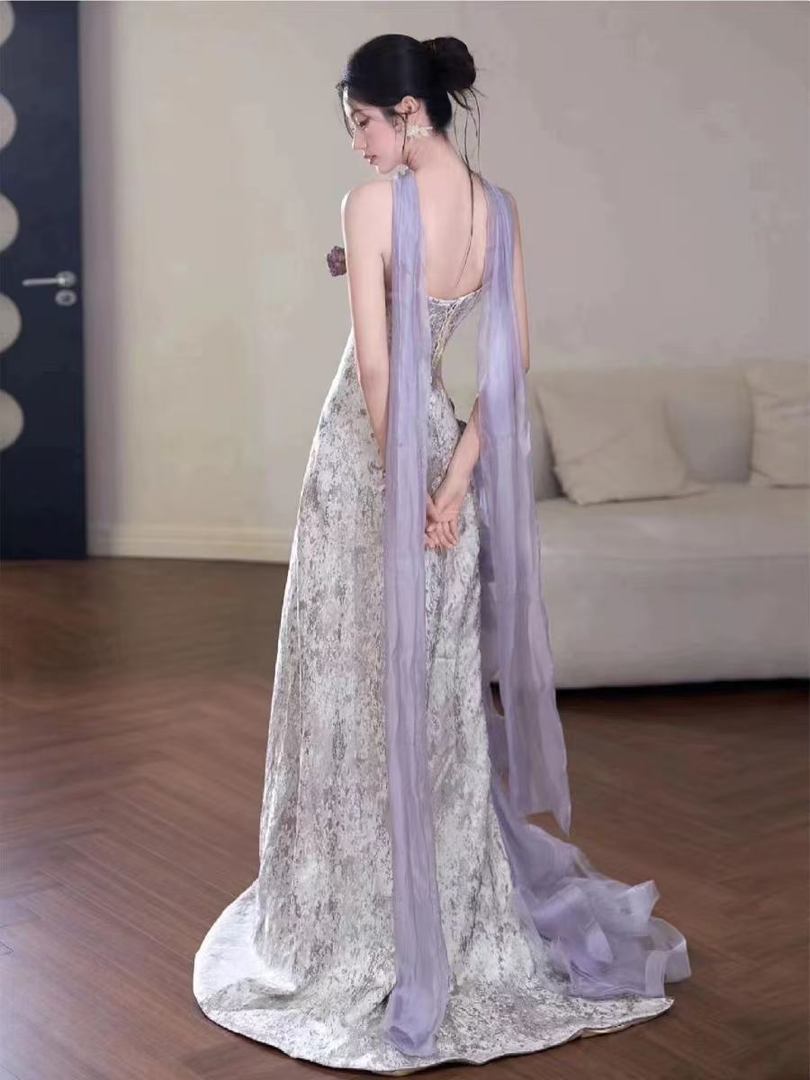 Lilac Strapless Long Prom Dresses Vintage Formal Evening Dress fg7589