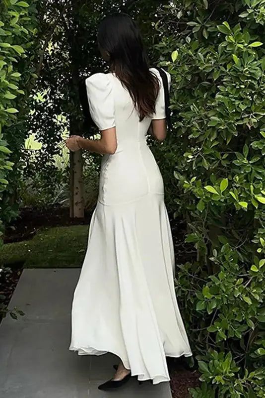 Maxi Dress for Women V-neck Puff Sleeve Elegant Party New Fashion Evening Dress fg5978