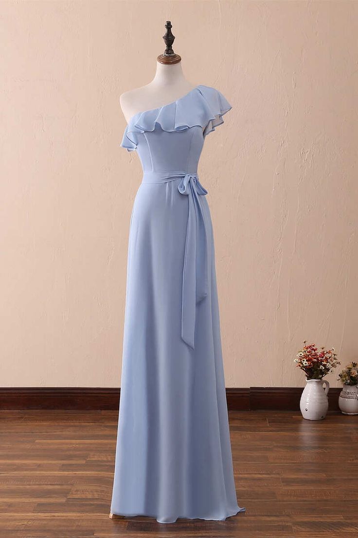 One-Shoulder Ruffled A-Line Long Bridesmaid Dress fg5964