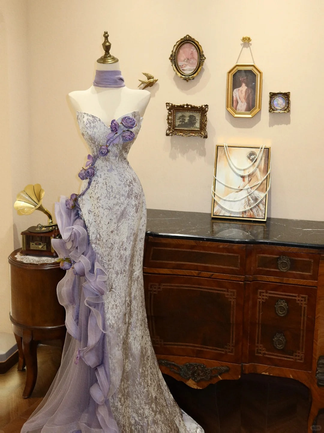 Lilac Strapless Long Prom Dresses Vintage Formal Evening Dress fg7589