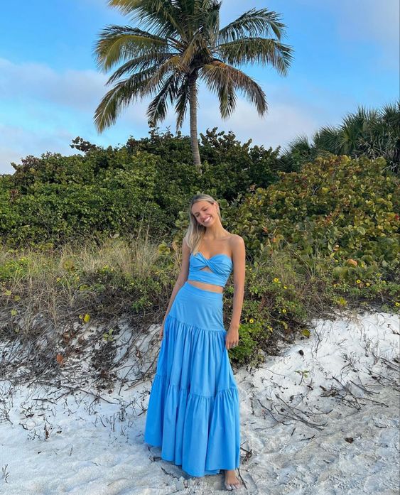 Elegant Two Piece Long Prom Dress,Summer Beach Dress fg5555