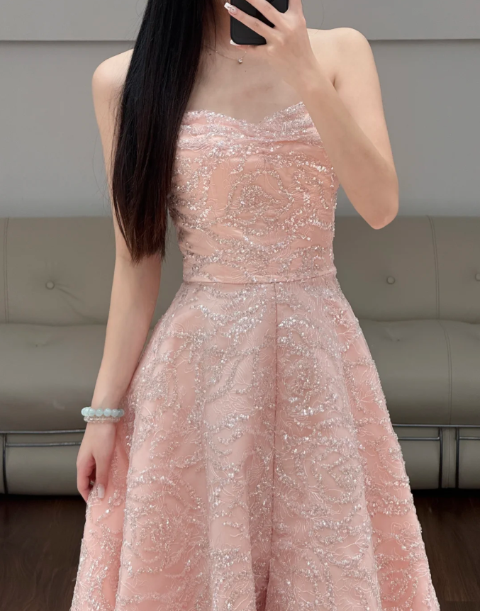 Sequin Lace Pink Prom Party Dress Evening Dress Birthday Dress fg8611