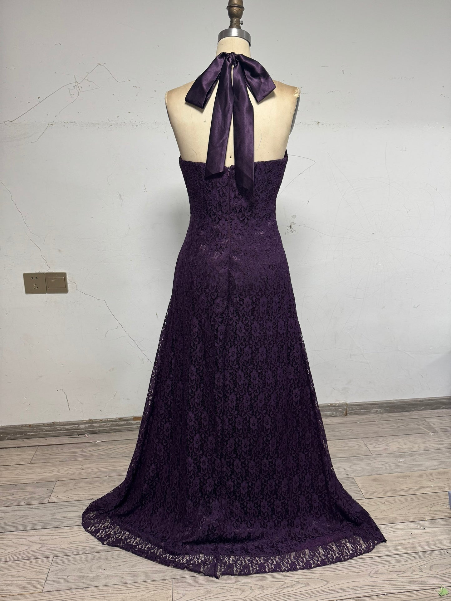 Lace Purple Halter Neck Prom Party Dress Birthday Outfits fg8749