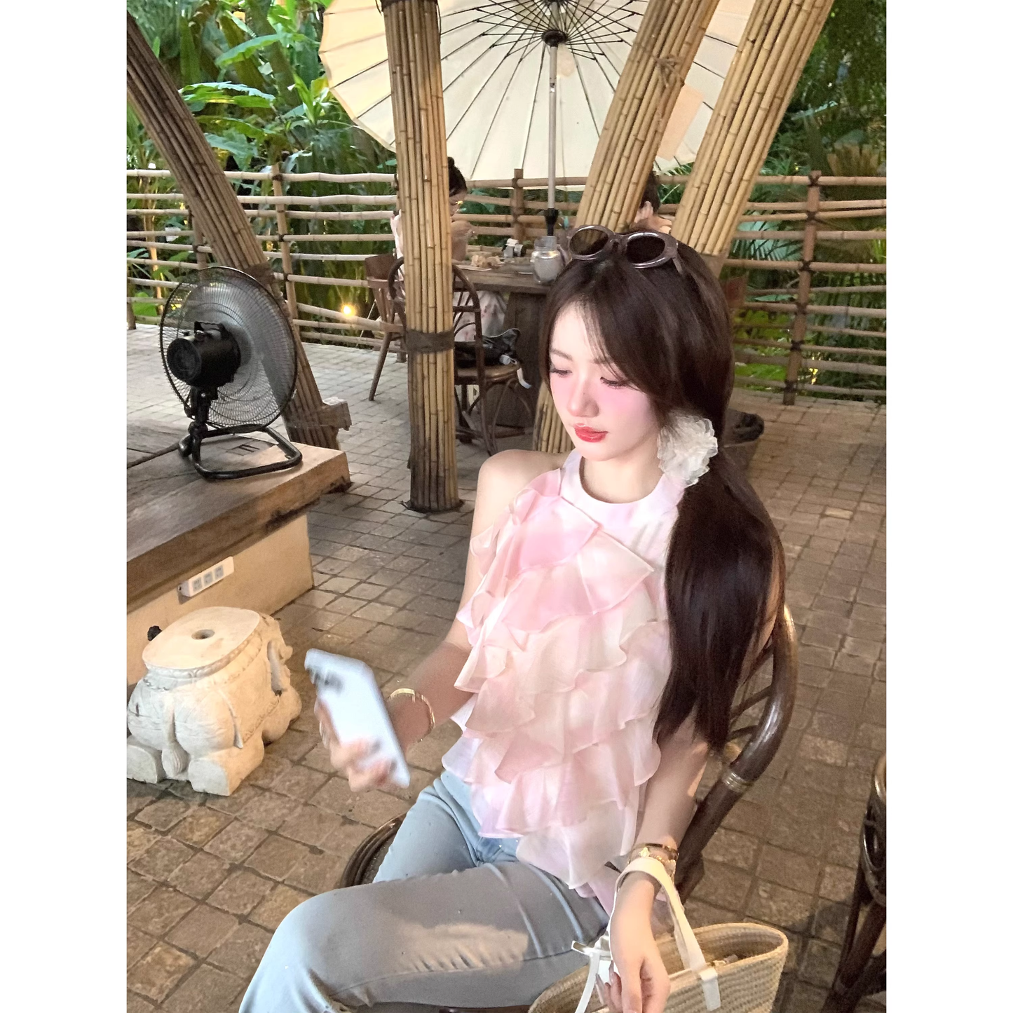 Pink irregular halter neck top A89