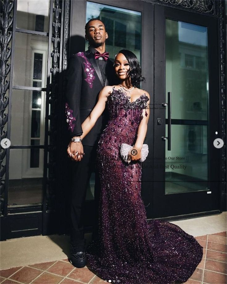 Black Girl Beaded Prom Dress Luxurious Mermaid Evening Dress fg8458