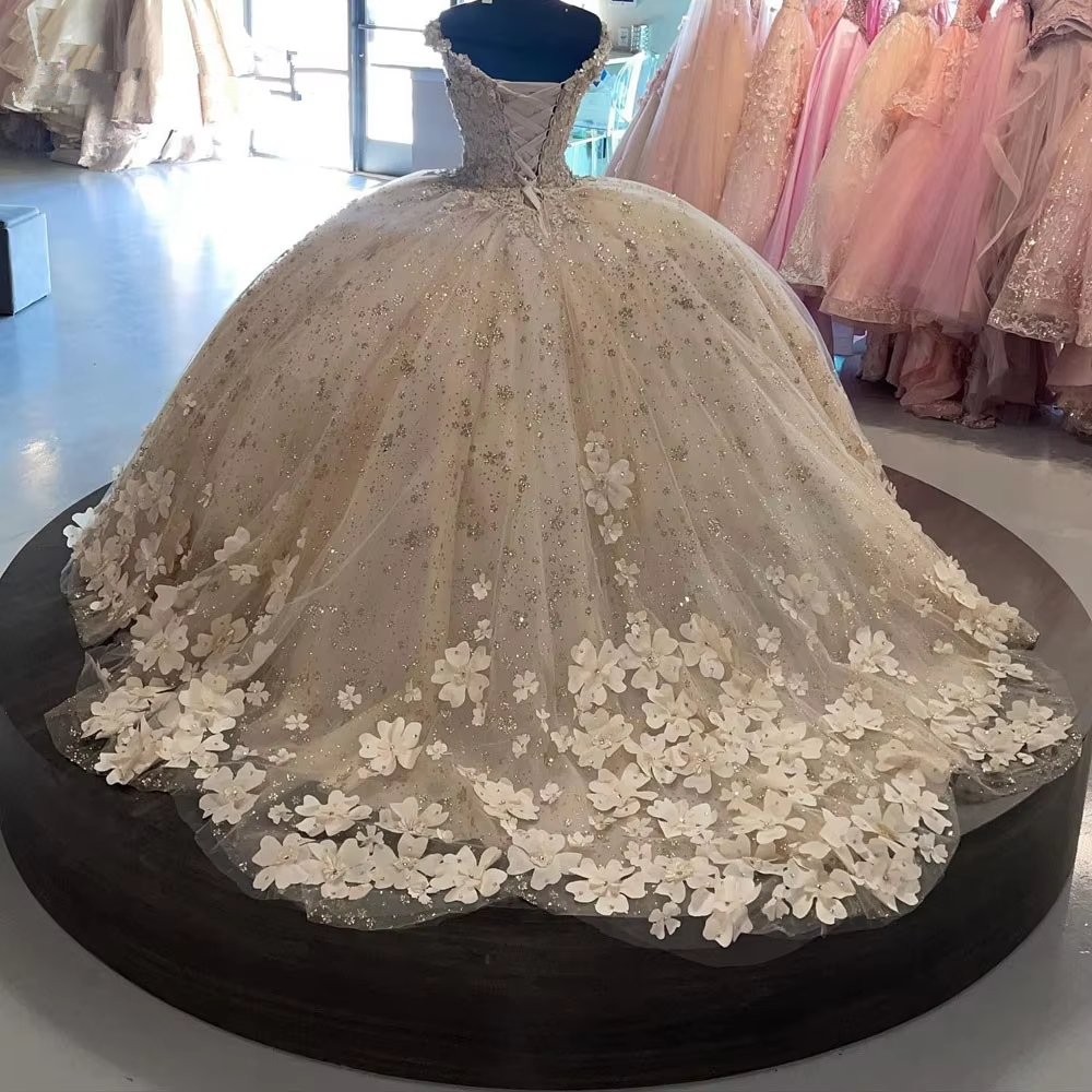 Sweet 16 Quinceanera Dresses Floral Applique Tulle Ball Gown fg6823