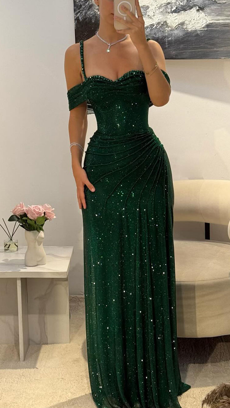 Swetheart Straaps Sparkly Pleated Sheath Prom Dress fg8589