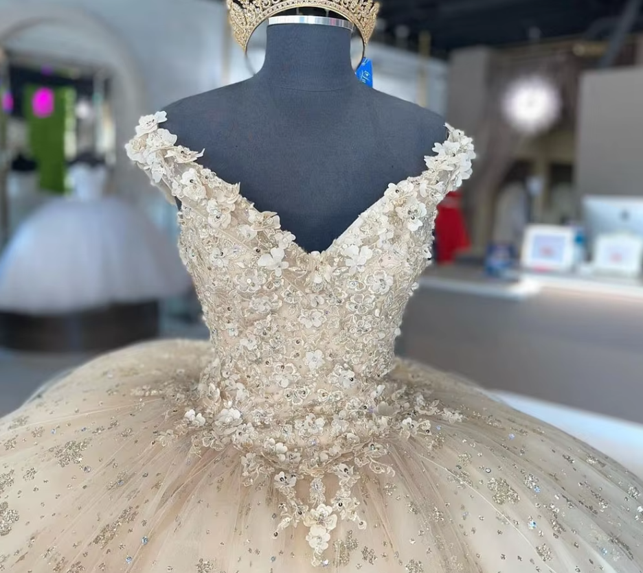 Sweet 16 Quinceanera Dresses Floral Applique Tulle Ball Gown fg6823