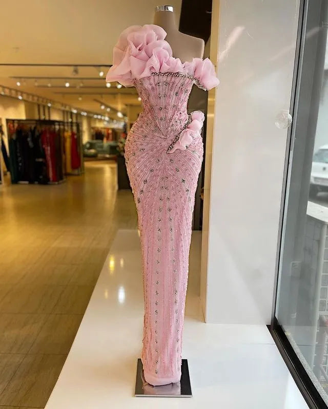 Sparkly Prom Dresses Beaded Crystals Pink Evening Formal Gowns fg7008