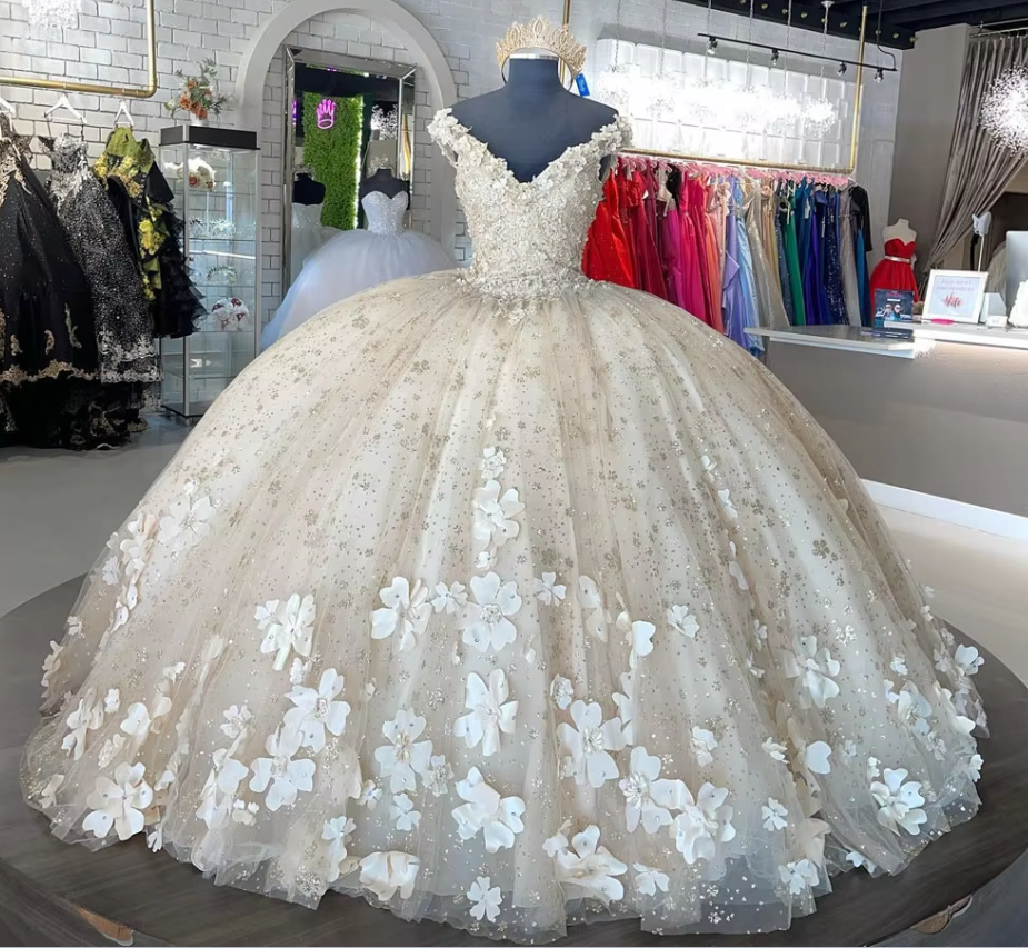 Sweet 16 Quinceanera Dresses Floral Applique Tulle Ball Gown fg6823