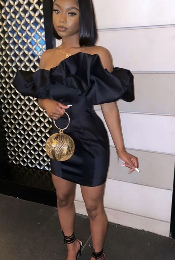 Black Satin Short Prom Dresses, Cute Homecoming Dresses fg5265