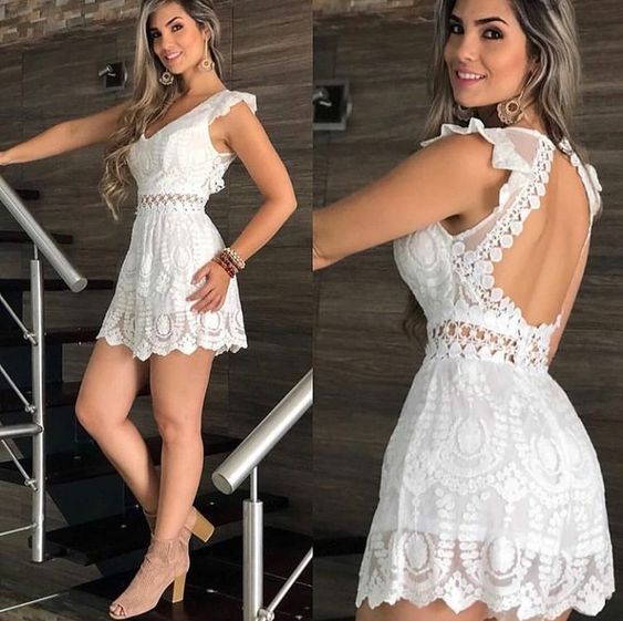 White Lace Short Homecoming Dress Party Dress fg4503