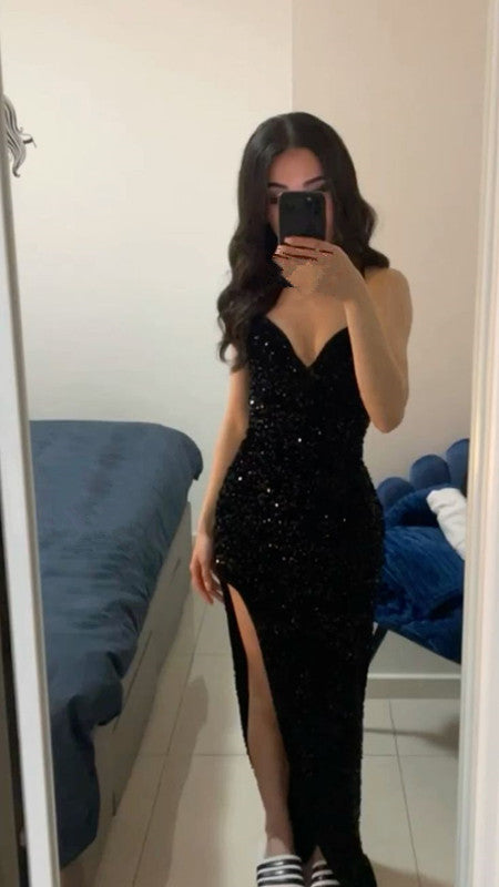 Black Sequin Prom Dress Fashion Evening Dress fg4841