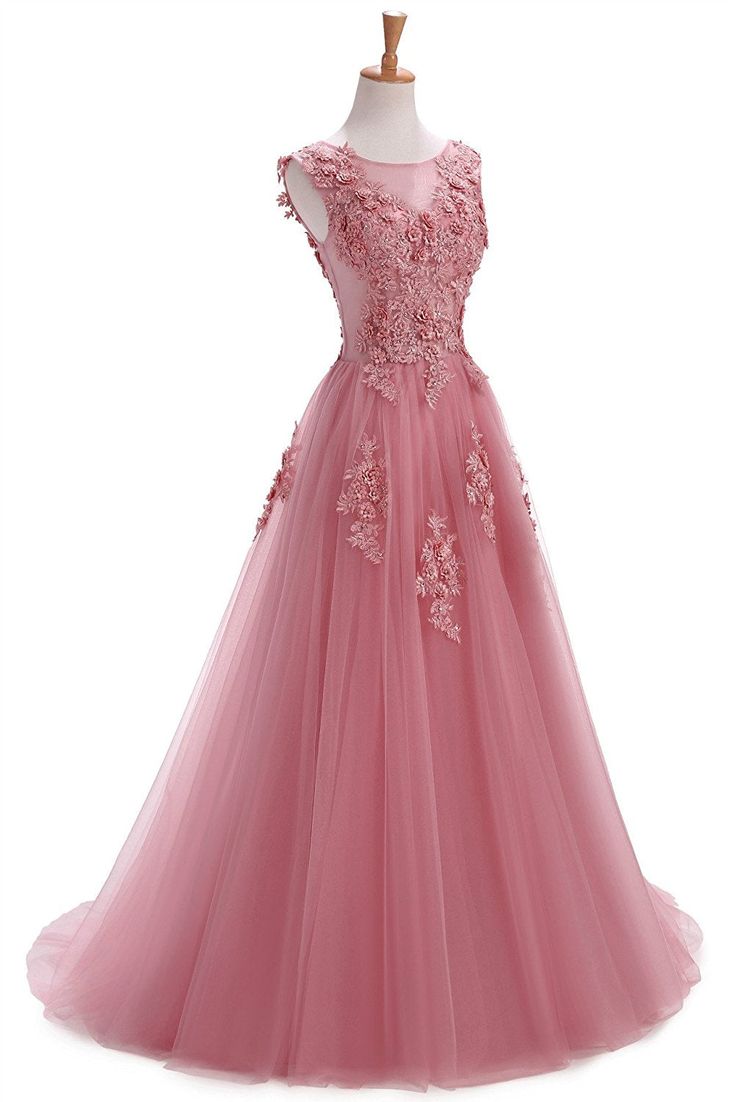 Floral Pink Tulle Long Prom Dress fg4513