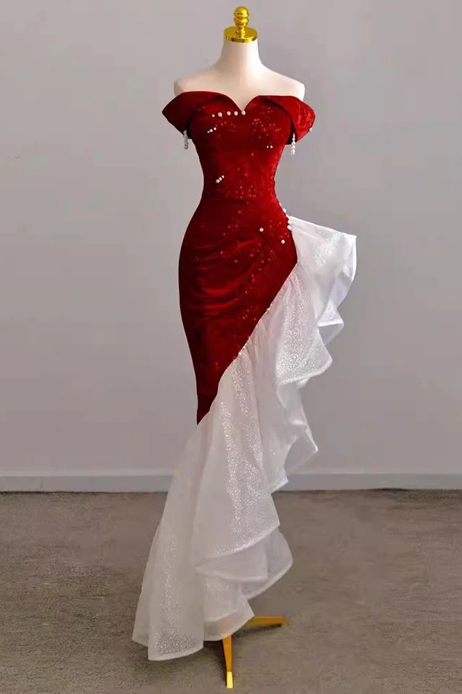 Mermaid Off the Shoulder Prom Gown with Sequins, Sparkly Formal Dresses fg5081