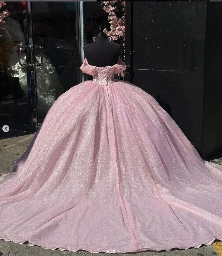 Glitter Pearls Pink Quinceanera Dresses Ball Gowns Sweet 15 16 Birthday Dress fg4882