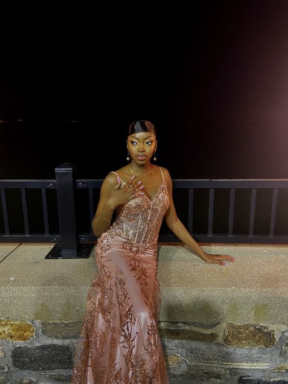 Rose Pink Mermaid Evening Dress 2024 Long Formal Prom Gowns fg4580