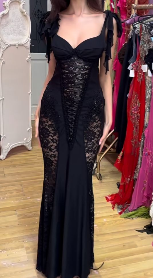 Black Prom Dress, Lace Mermaid Evening Birthday Dress fg5056
