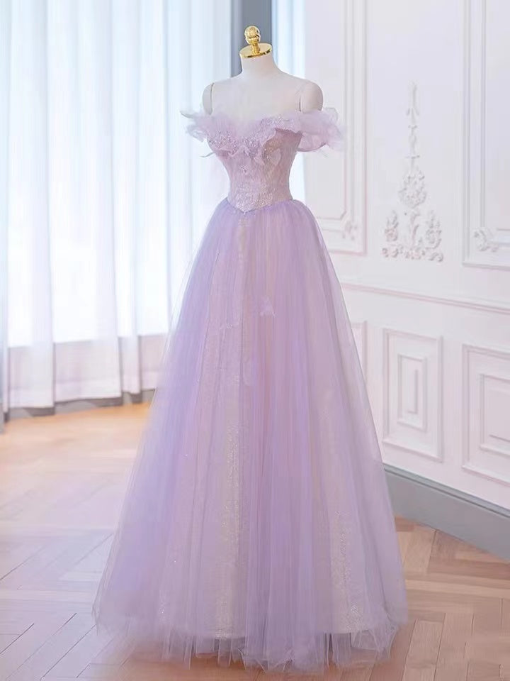Purple Prom Dress, Off Shoulder Evening Dress,dream Party Dress,romantic Birthday Dress fg4656