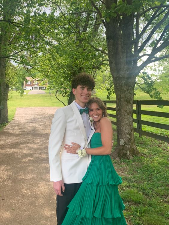 Green Strapless Ruffle Multi-Layer Long Prom Dress fg4768