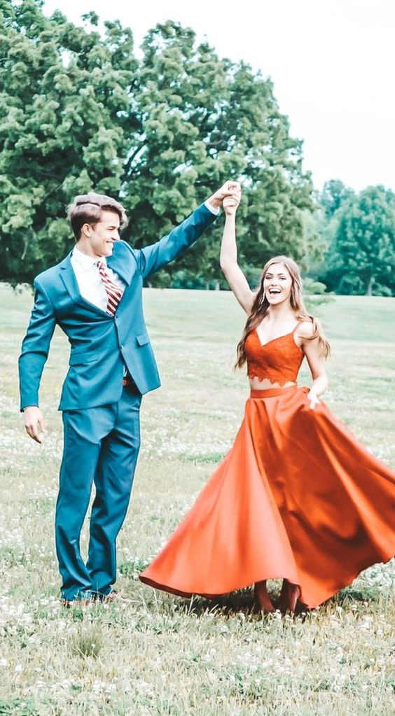 Orange Prom Dresses Two-pieces Evening Party Dress fg4358