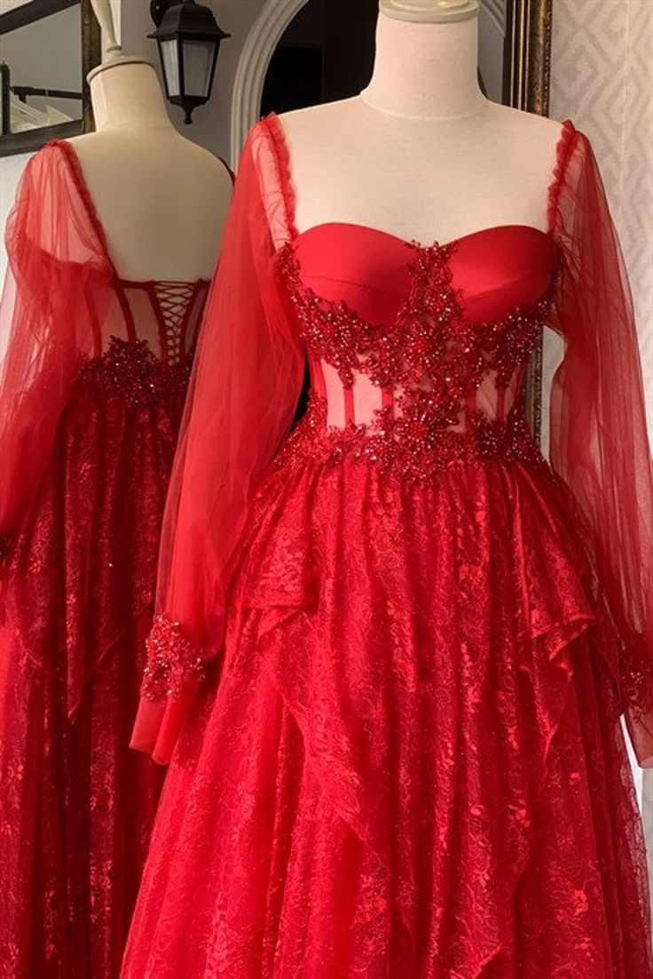 wedding guest dress, Red Long Prom dress fg4525