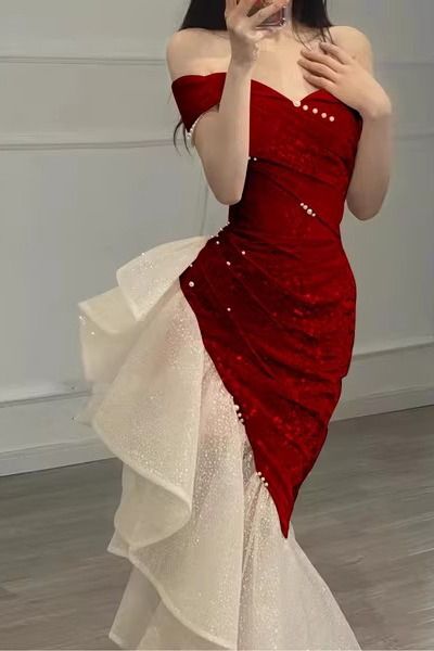 Mermaid Off the Shoulder Prom Gown with Sequins, Sparkly Formal Dresses fg5081