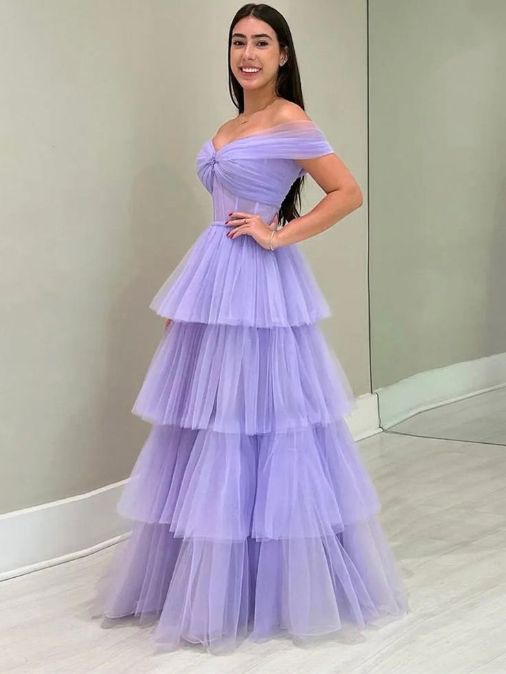Tulle Floor Length A-Line Prom Dress, Off the Shoulder Evening Party Dress fg5152