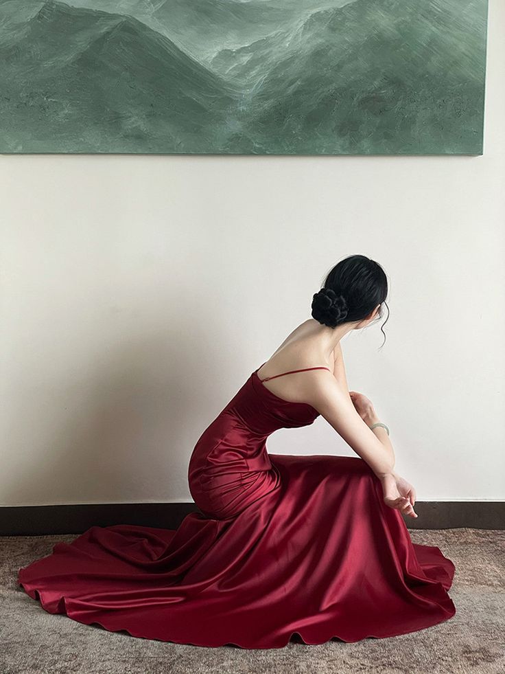 Burgundy Satin Sweetheart Straps Prom Dress, Burgundy Long Evening Dress fg4953