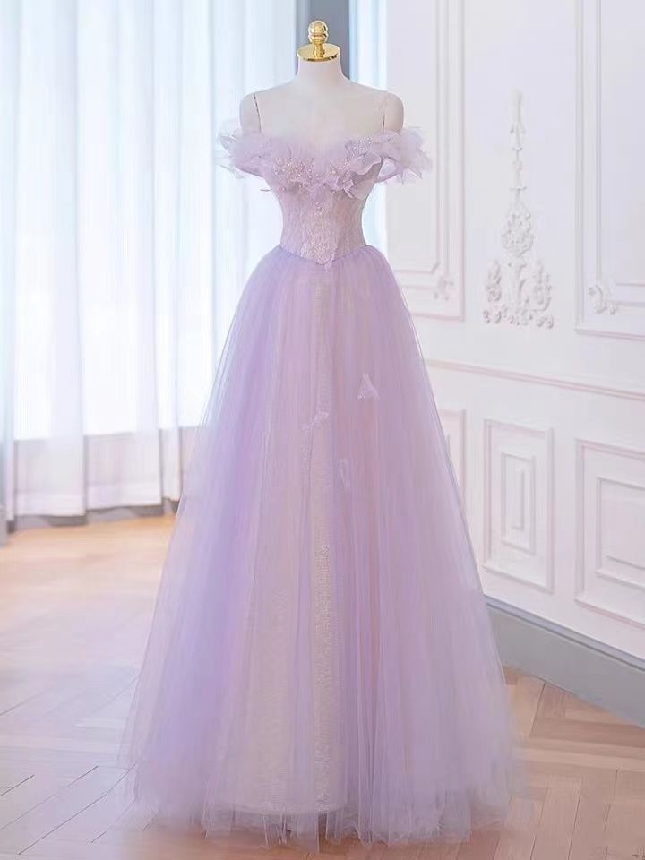 Purple Prom Dress, Off Shoulder Evening Dress,dream Party Dress,romantic Birthday Dress fg4656