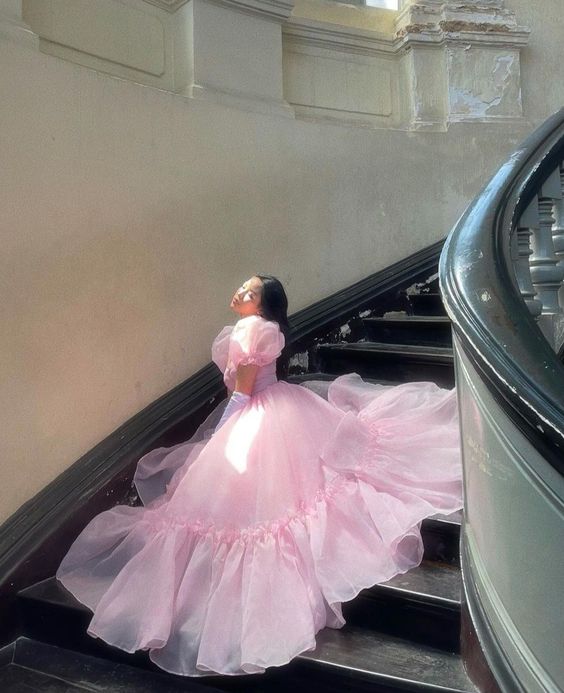 Vintage Pink A-line Prom Dress,Pink Princess Dress fg5427