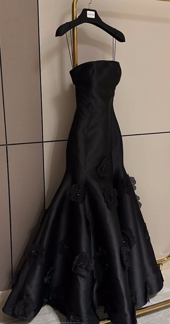 Elegant Black Spaghetti Straps Prom Dress Party Dress fg5366