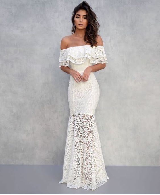 Ivory Lace Evening Dress Banquet Party Long Dress fg4430