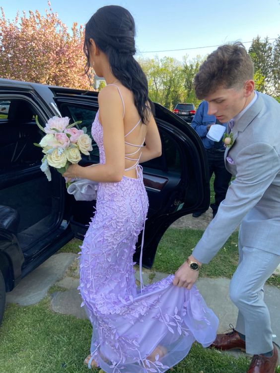 Purple Mermaid Prom Dresses Lace Appliques Evening Party Formal Gowns fg4552