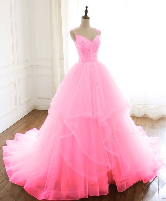 Spaghetti Straps Prom Dresses, Prom Ball Gown, Pink Prom Dresses fg4590