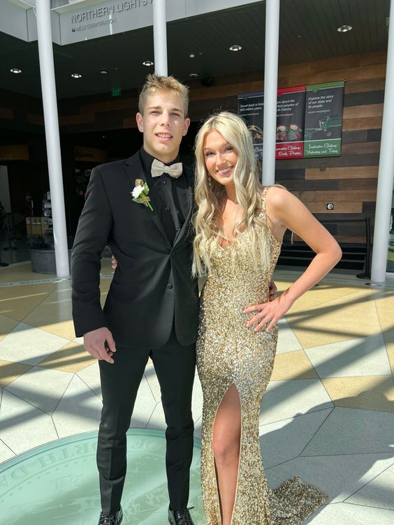 Gold Mermaid Prom Dresses Sequin Party Formal Gowns fg4556