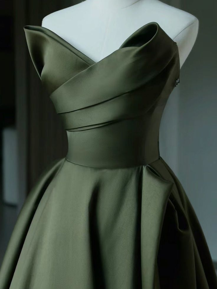 A-Line V Neck Satin Green Long Prom Dress, Green Long Evening Dress fg5382