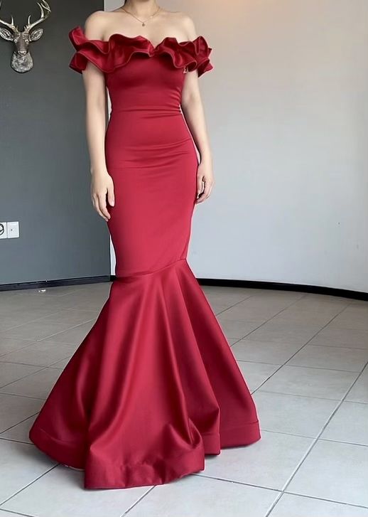 Off The Shoulder Red Mermaid Prom Dresses Party Gowns fg4562