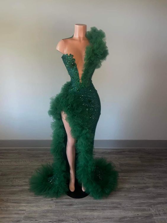 Green sequin prom dress Long Party Dress fg5294